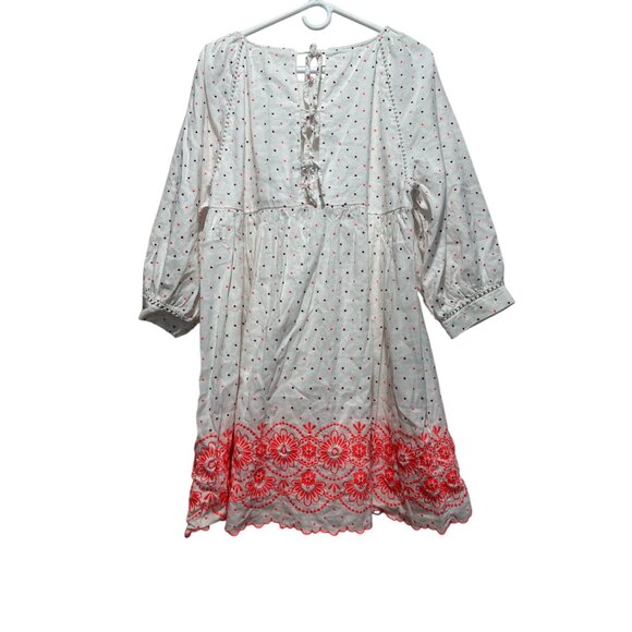 Sezane Grace Embroidery Midi Dress Large 44 Ballon Sleeves Linen Polka Dots Bows - Picture 5 of 16